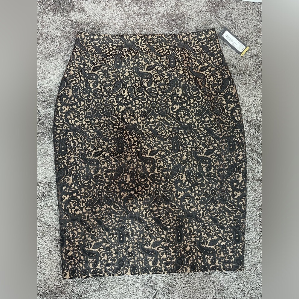 Worthington black bronze damask jacquard paisley lined pencil skirt women’s 12